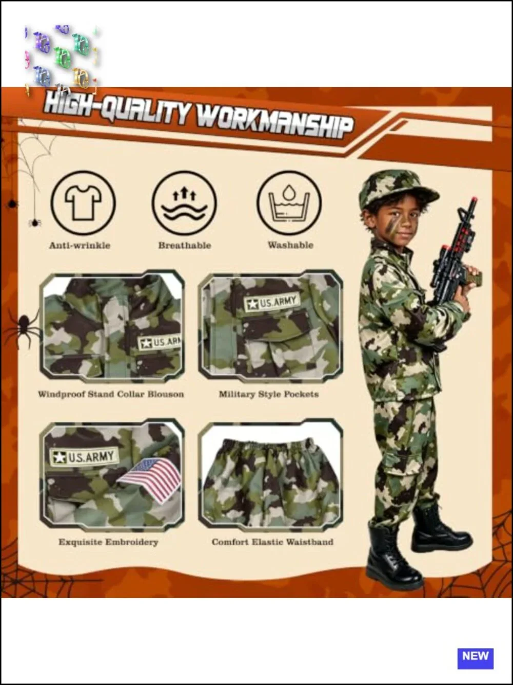 Kids Army Costume for Boys - 14 PCS Soldier Halloween Set